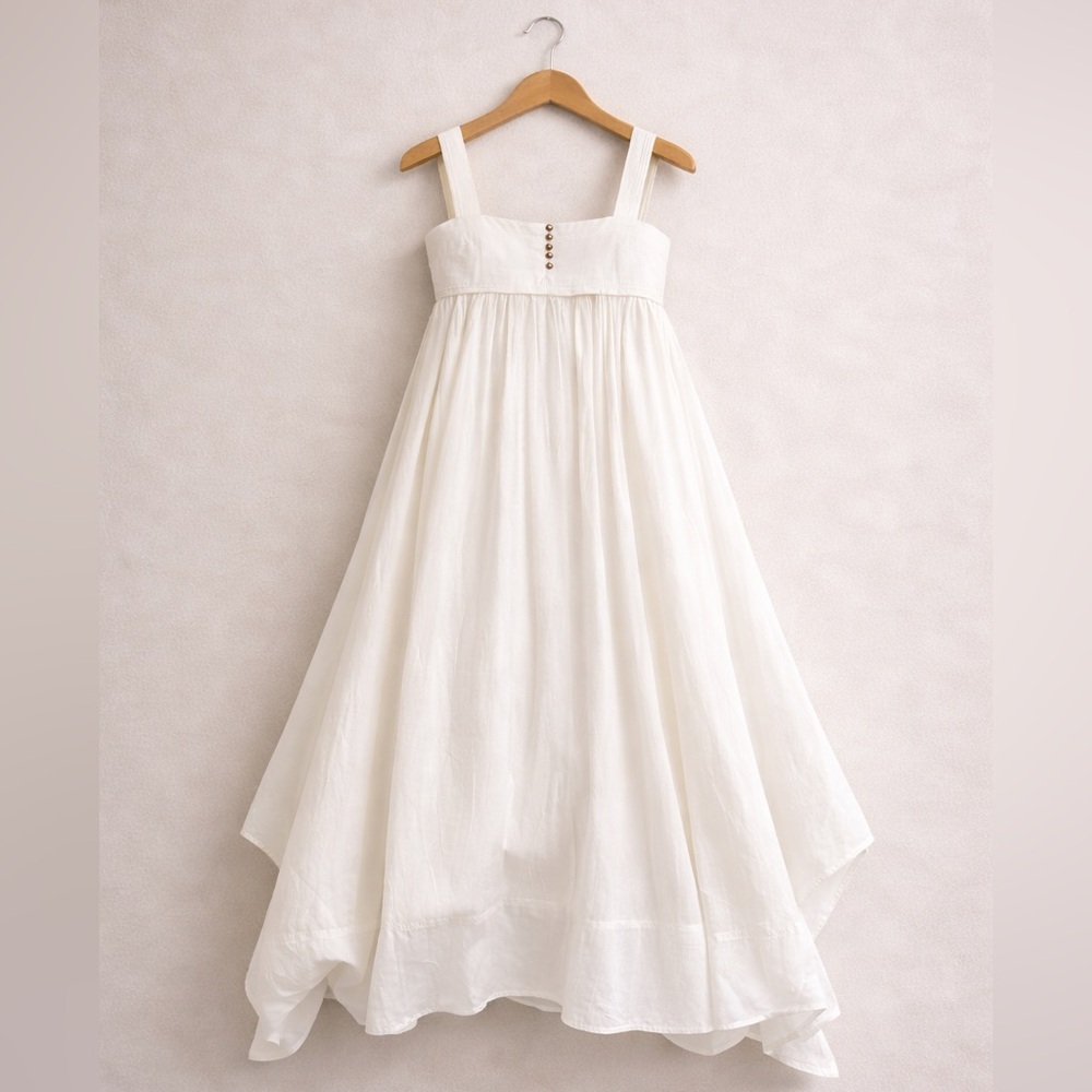 PILCRO Anthropologie White Empire Waist Maxi Dress Lined Adjustable Straps